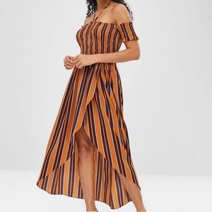 Striped Faux-Wrap Dress
